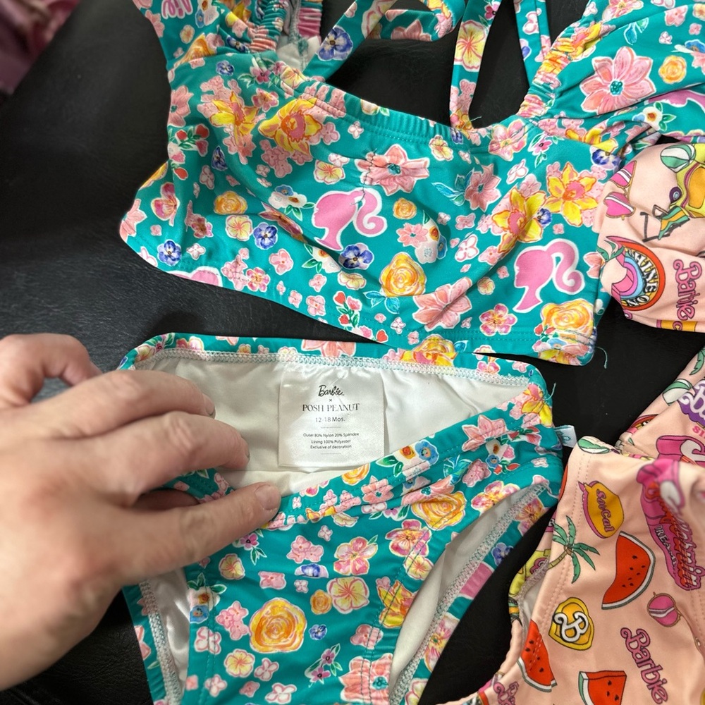 Posh Peanut Barbie Floral toddler Bikini - Teal and Pink
